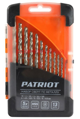 Набор сверл по металлу PATRIOT 13 штук